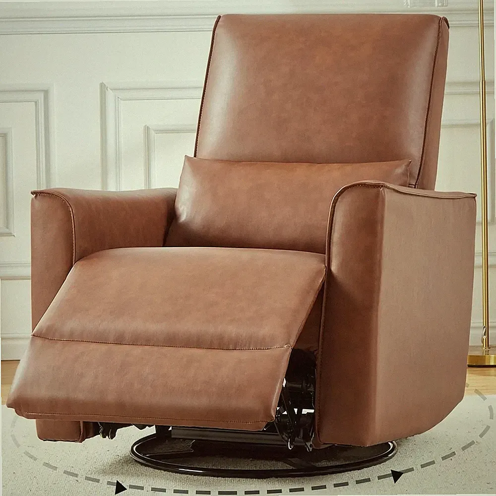Manual Swivel Rocking Recliner Rocker Chair Glider w/ Lumbar Support Sofa Brown