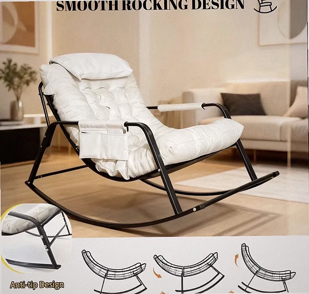 Modern Rocking Chair Padded Lounge Recliner Anti-Tip Living Room Accent Chair