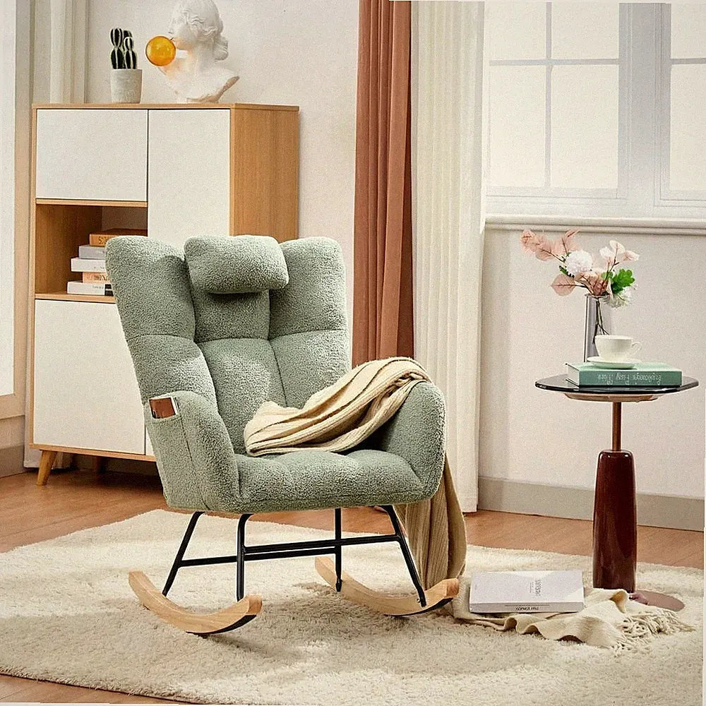 Nursery Rocking Chair, Soft Chair Recliner Accent Chair High Backrest & Headrest