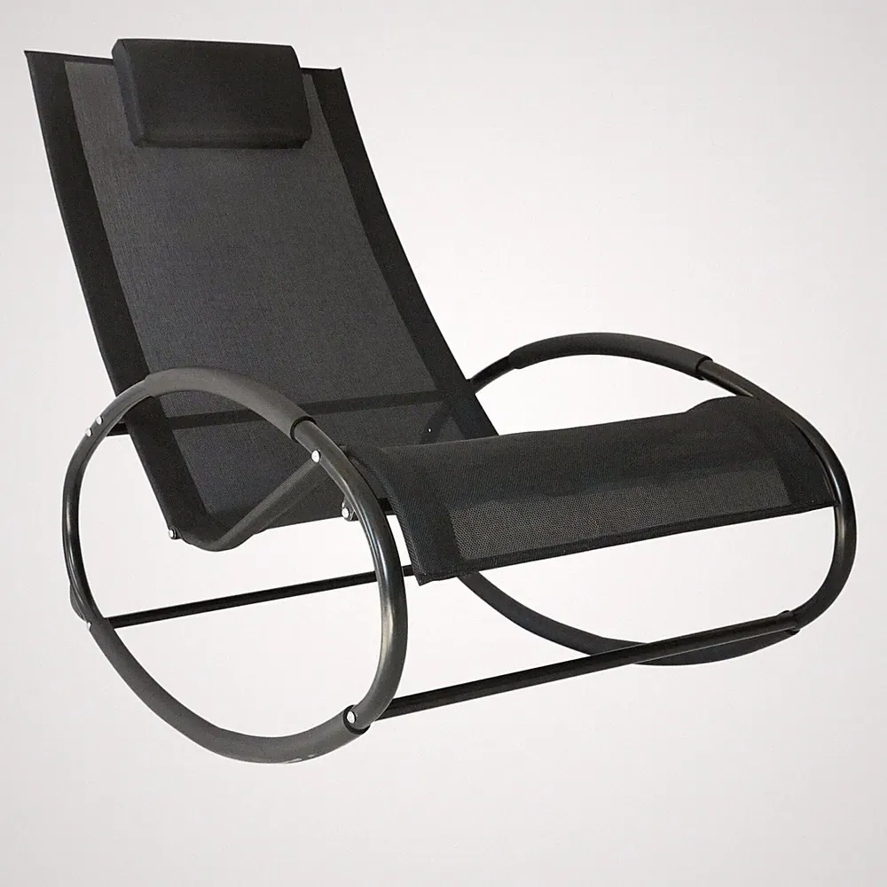 Outsunny Patio Rocking Chair, Outdoor Chaise Lounger with Headrest Pillow and Br