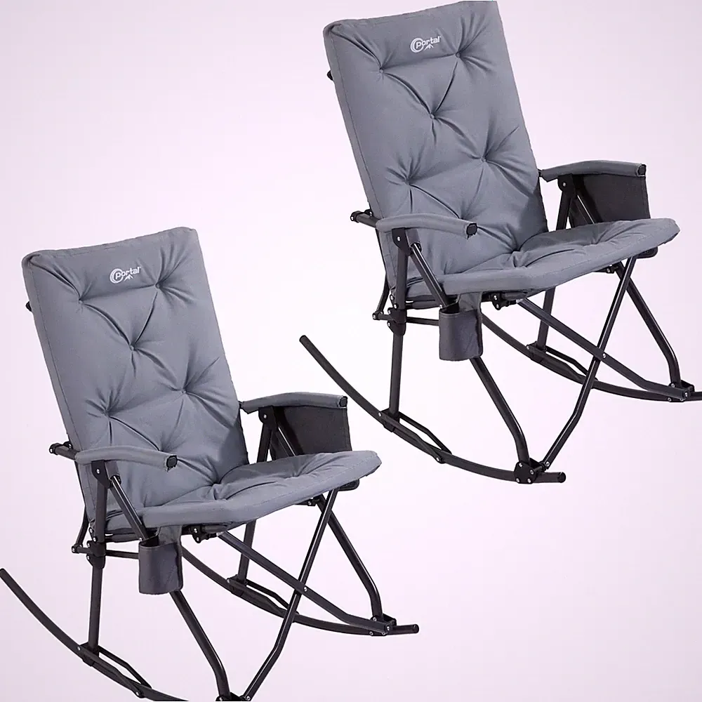 Portal Folding Rocking Camping Chair Outdoor, Thick Padded Rocking Recliner C...