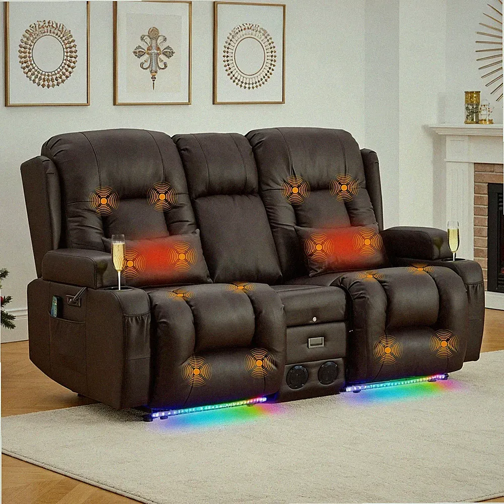 Power Home Theater Seating Recliner Loveseat Sofa w/Massage,Bluetooth,WallHugger