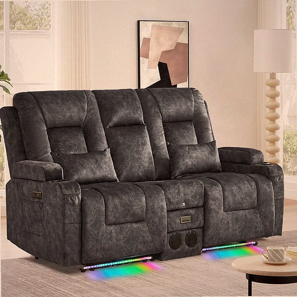 Power Reclining Sofa Electric Loveseat Recliner Sofa with USB Ports, LED Lights