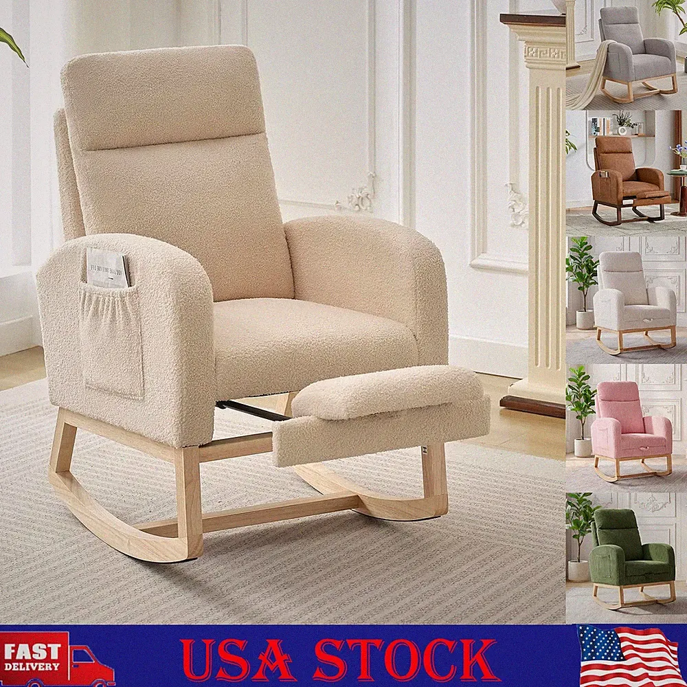 Rocking Chair Nursery Chairs with Foot Rest, Recliner Armchair w/ High Backrest