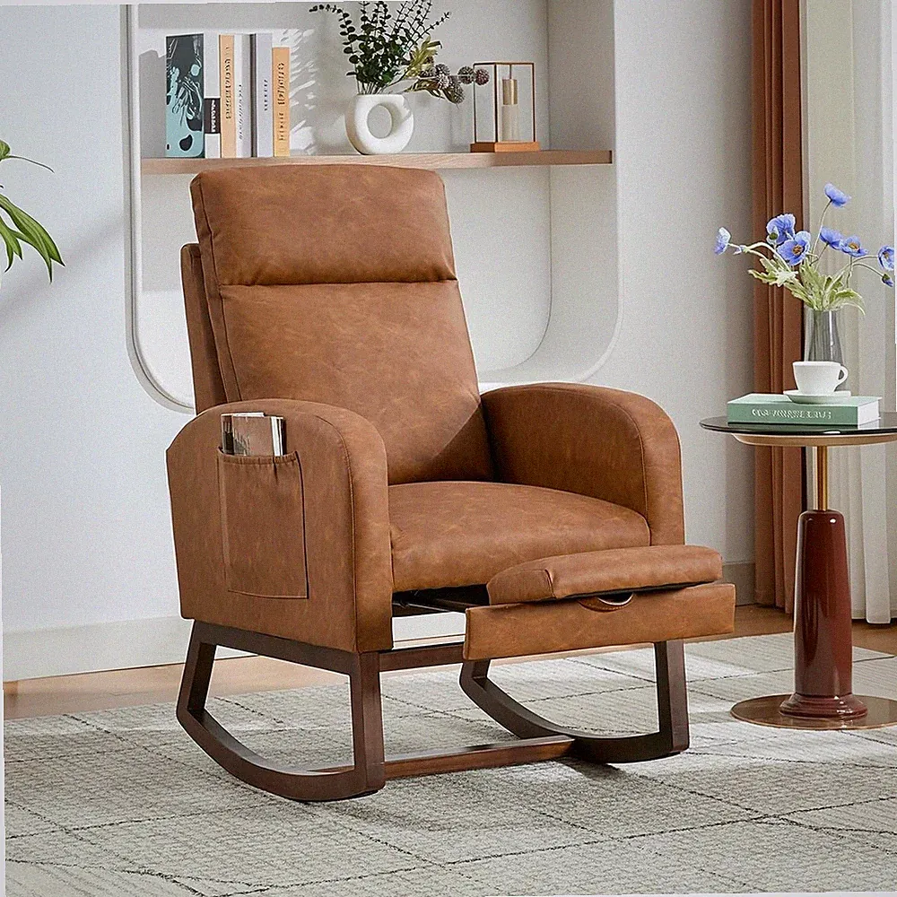 Rocking Chair Nursery with Foot Rest Recliner Armchair High Backrest Chair