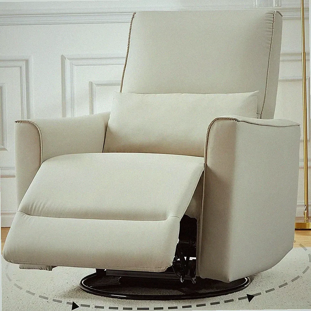 Swivel Rocking Recliner Chair Manual Leather Glider with Lumbar Padded Armrest